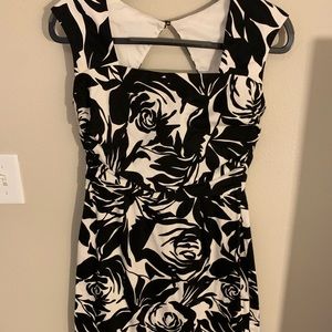White and Black Flower Cocktail Dress